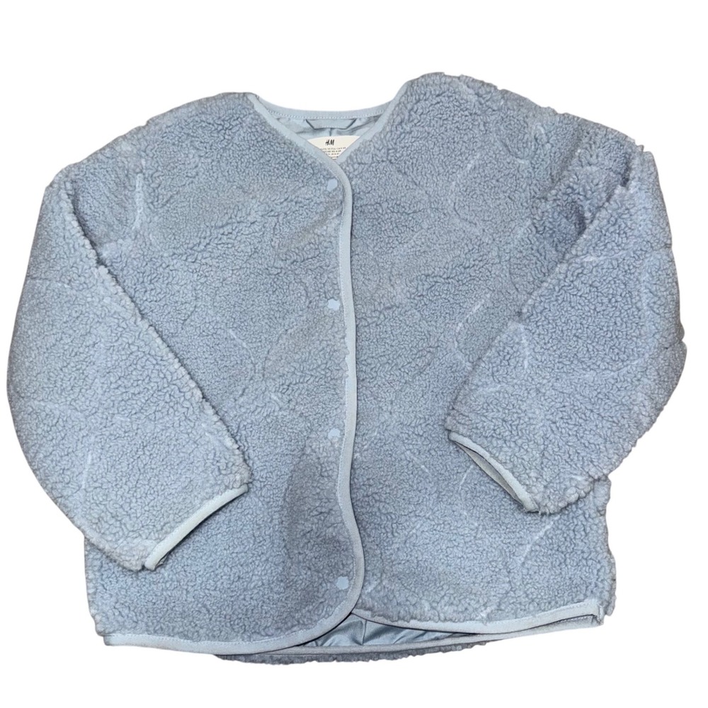 Kids H&M Sherpa Fleece Jacket Baby Blue Snap Front Cozy Outerwear 2T